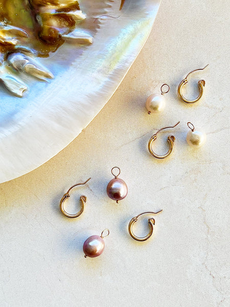 White Edison Pearl Huggie Earrings