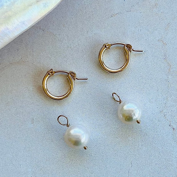 White Edison Pearl Huggie Earrings