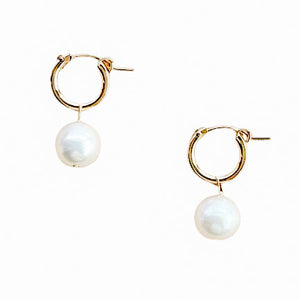 White Edison Pearl Huggie Earrings