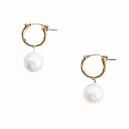 White Edison Pearl Huggie Earrings