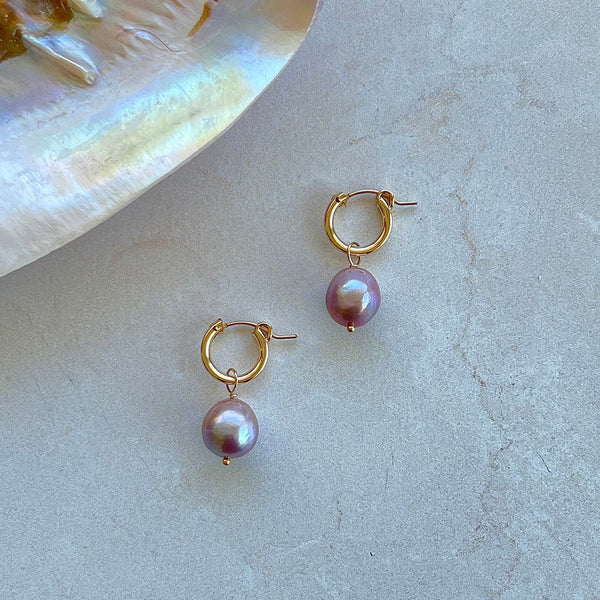 Pink Edison Pearl Huggie Earrings