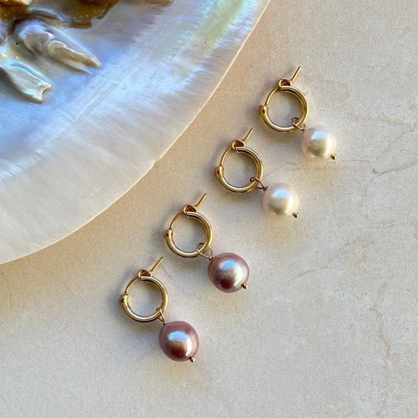 White Edison Pearl Huggie Earrings