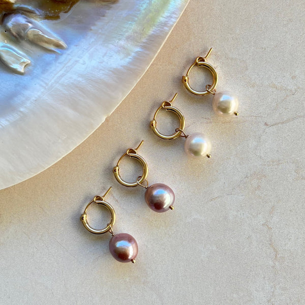 Pink Edison Pearl Huggie Earrings