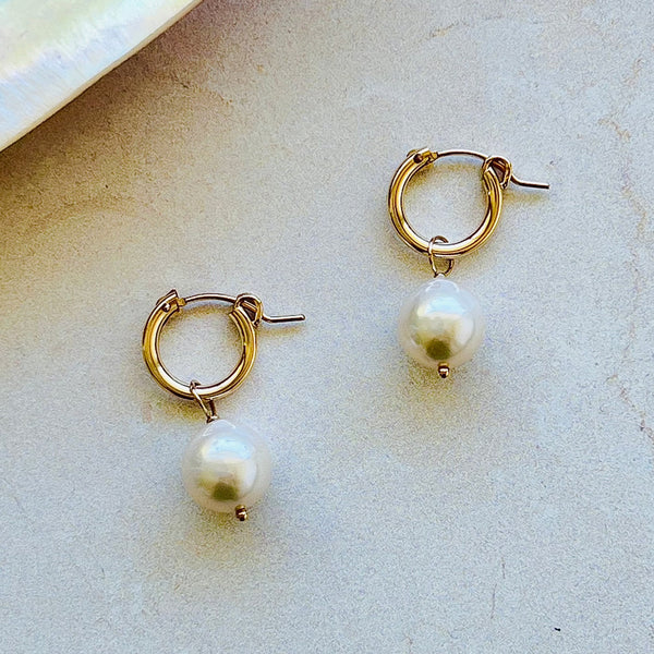 White Edison Pearl Huggie Earrings