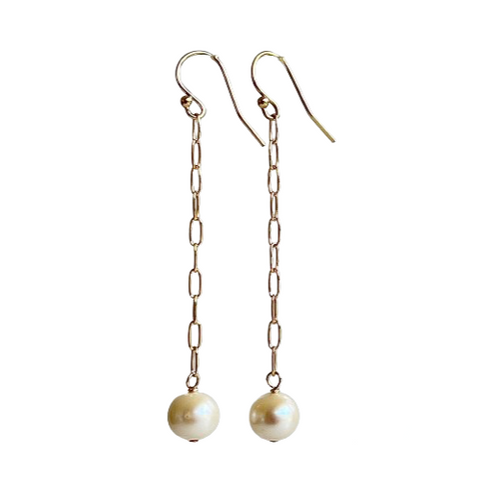 Freshwater Pearl Paperclip Chain Drop Earrings