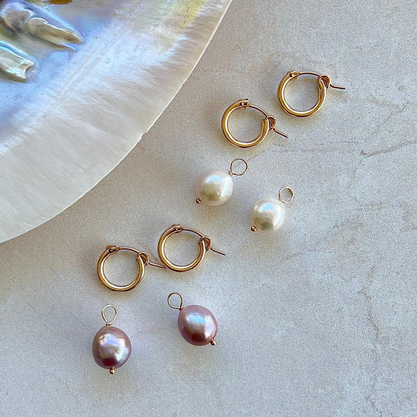 Pink Edison Pearl Huggie Earrings